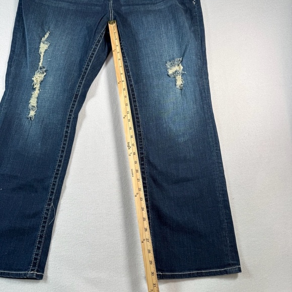 Seven 7 Jeans Womens 24 Blue Bootcut Mid Rise Dark Wash Stretch Distressed - Picture 7 of 12